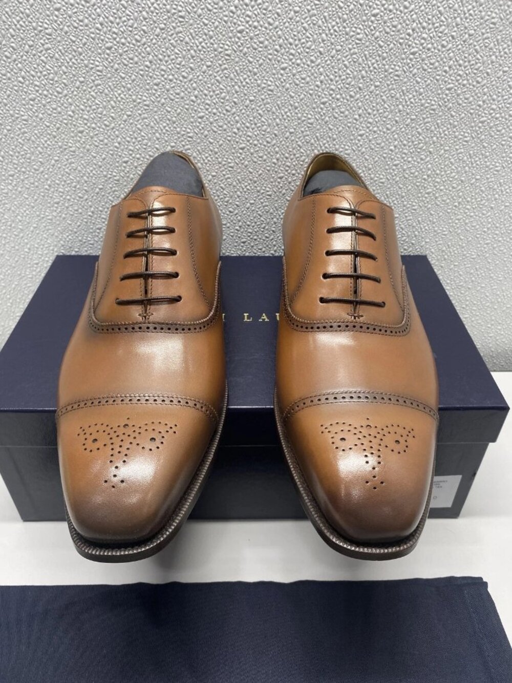 Ralph Lauren Purple Label Men's US 8D Denver II Leather Dress Shoes, Tan